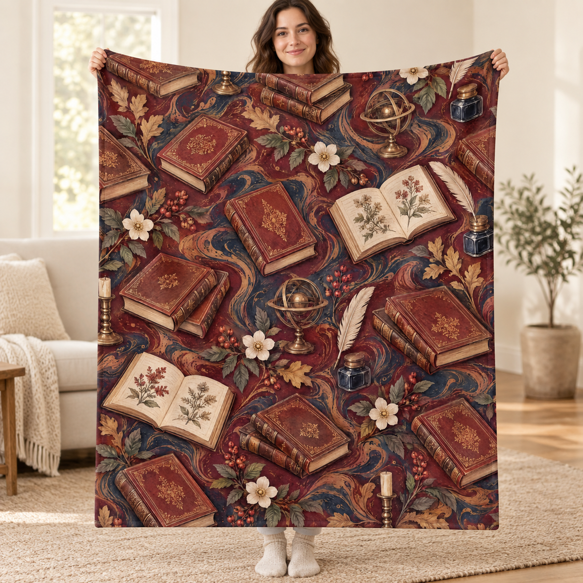 Oxblood Marbled Library blanket, held open