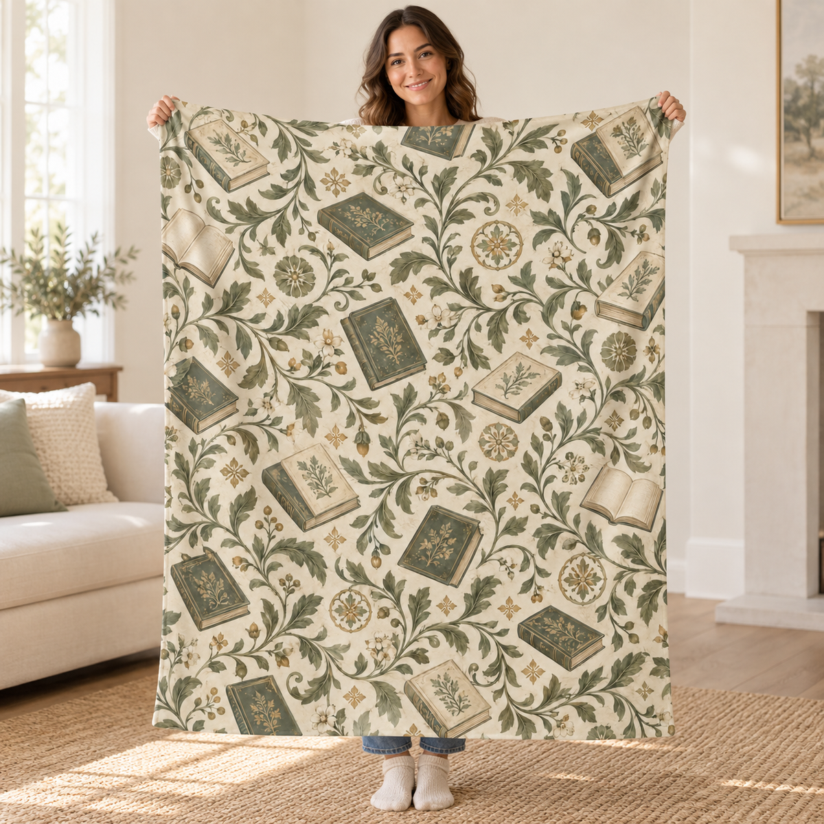 Sage Endpapers blanket, held open