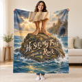 He Set My Feet upon a Rock. blanket, held open