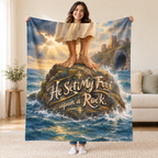 He Set My Feet upon a Rock. blanket, held open