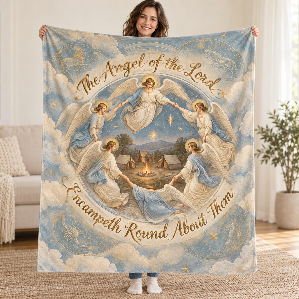 The Angel of the Lord Encampeth Round About Them. blanket, held open