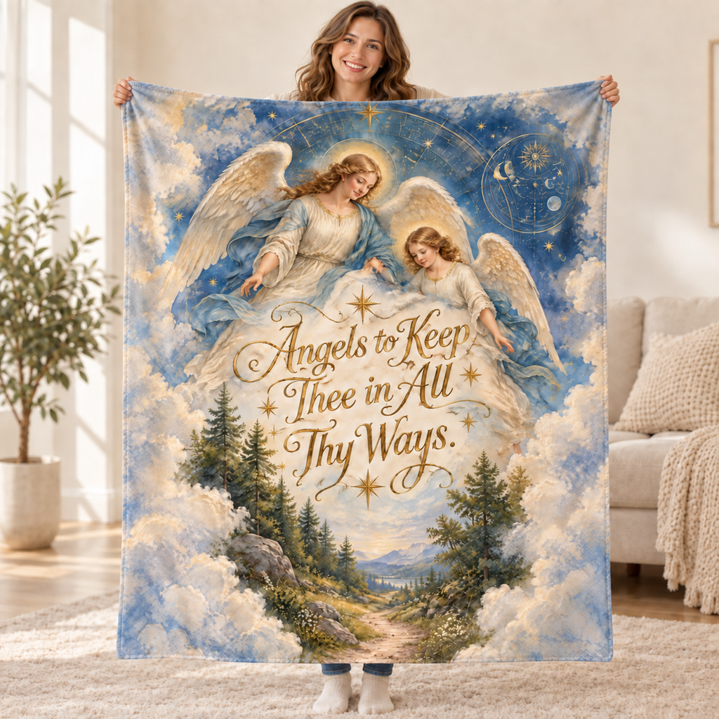 Angels to Keep Thee in All Thy Ways. blanket, held open