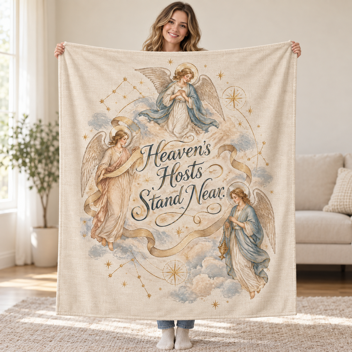 Heaven's Hosts Stand Near. blanket, held open