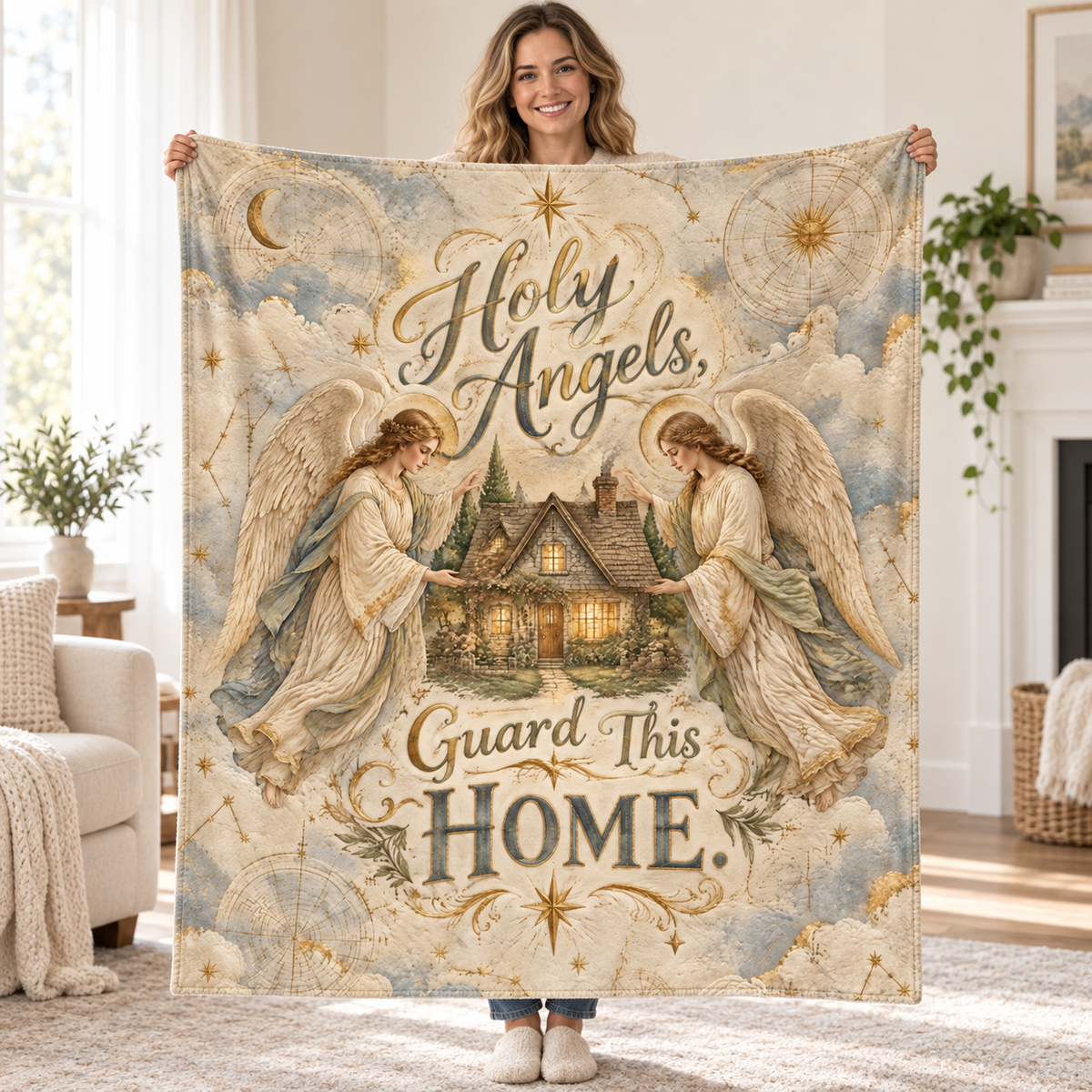 Holy Angels, Guard This Home. blanket, held open