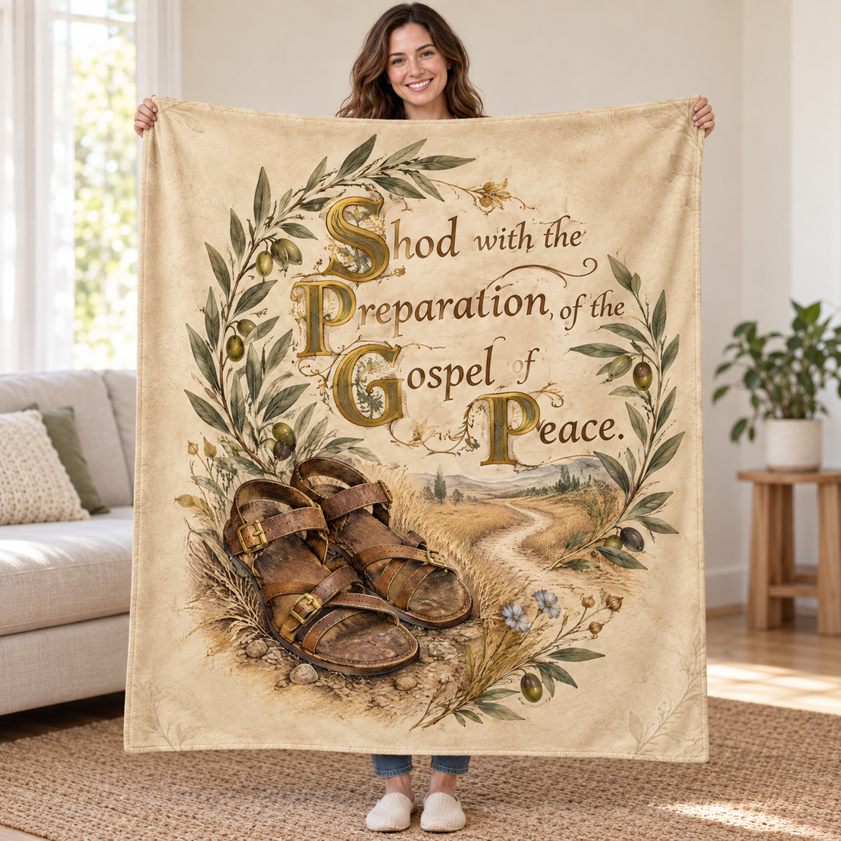 Shod with the Preparation of the Gospel of Peace. blanket, held open