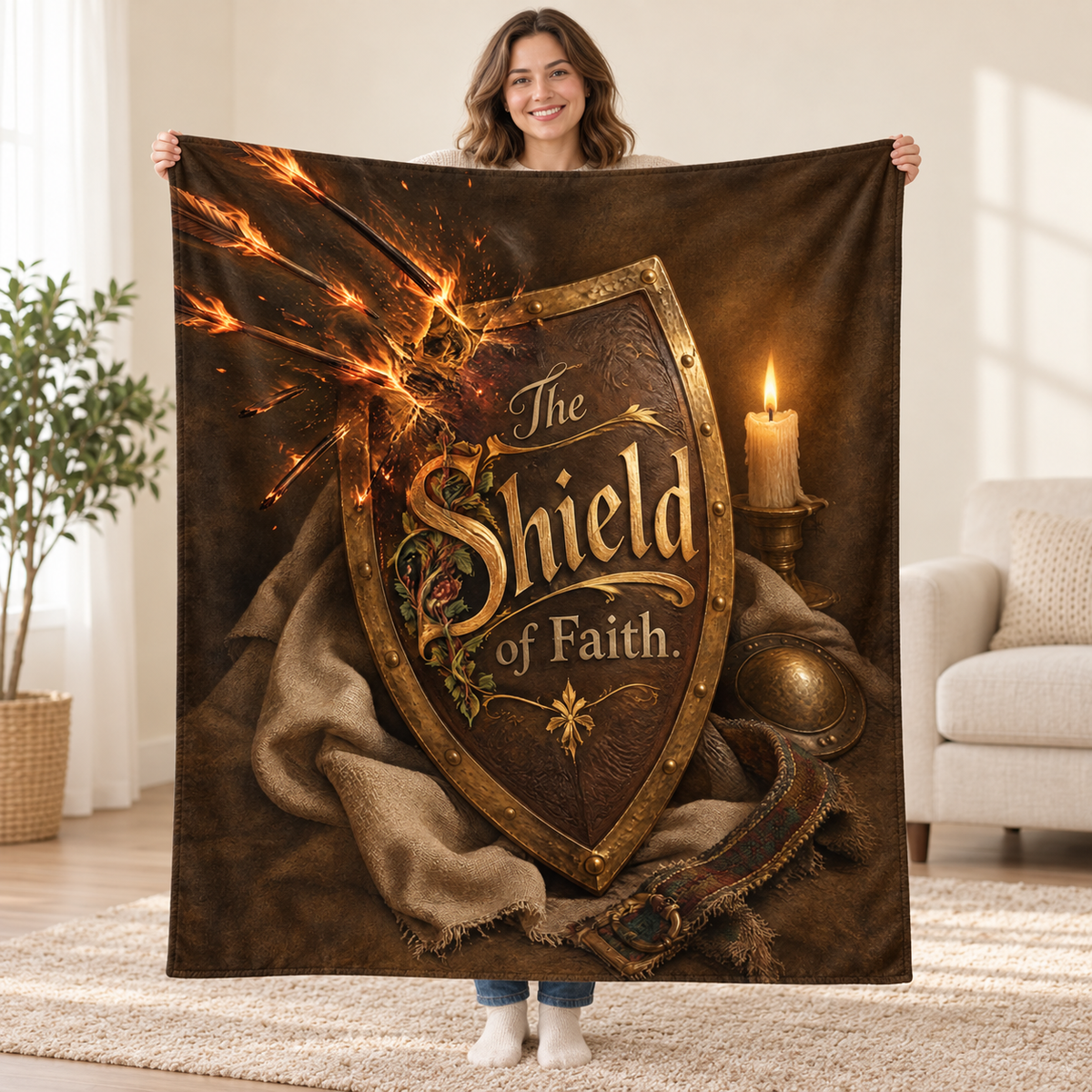 The Shield of Faith. blanket, held open