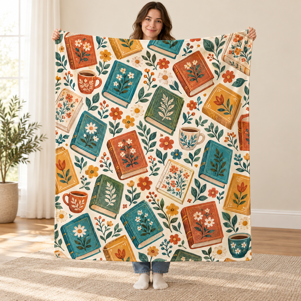 Patchwork Paperbacks blanket, held open
