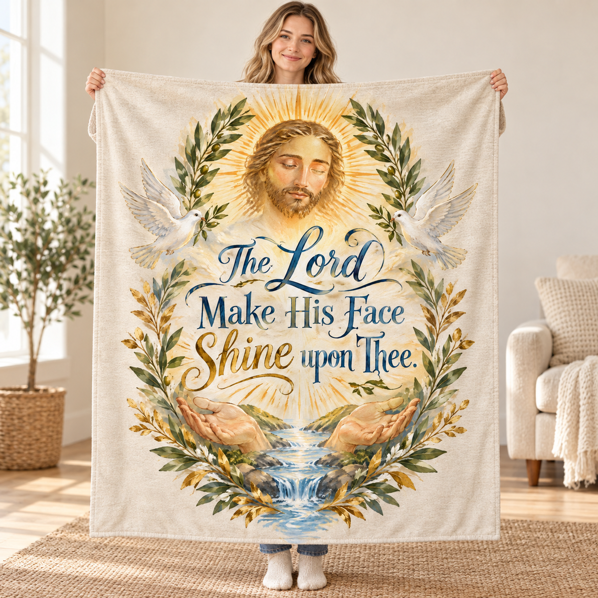 The Lord Make His Face Shine upon Thee. blanket, held open