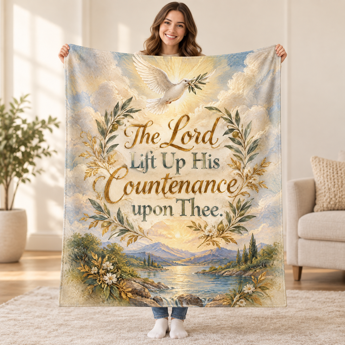 The Lord Lift Up His Countenance upon Thee. blanket, held open