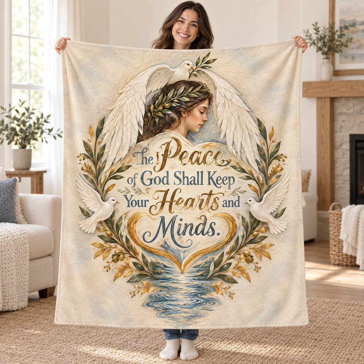 The Peace of God Shall Keep Your Hearts and Minds. blanket, held open