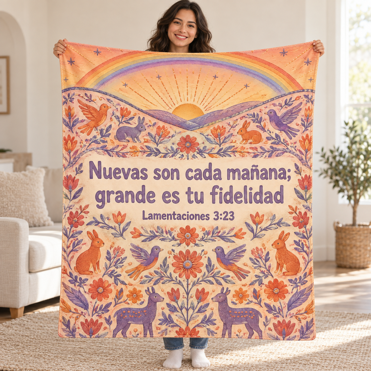 Nuevas son cada mañana;
grande es tu fidelidad blanket, held open