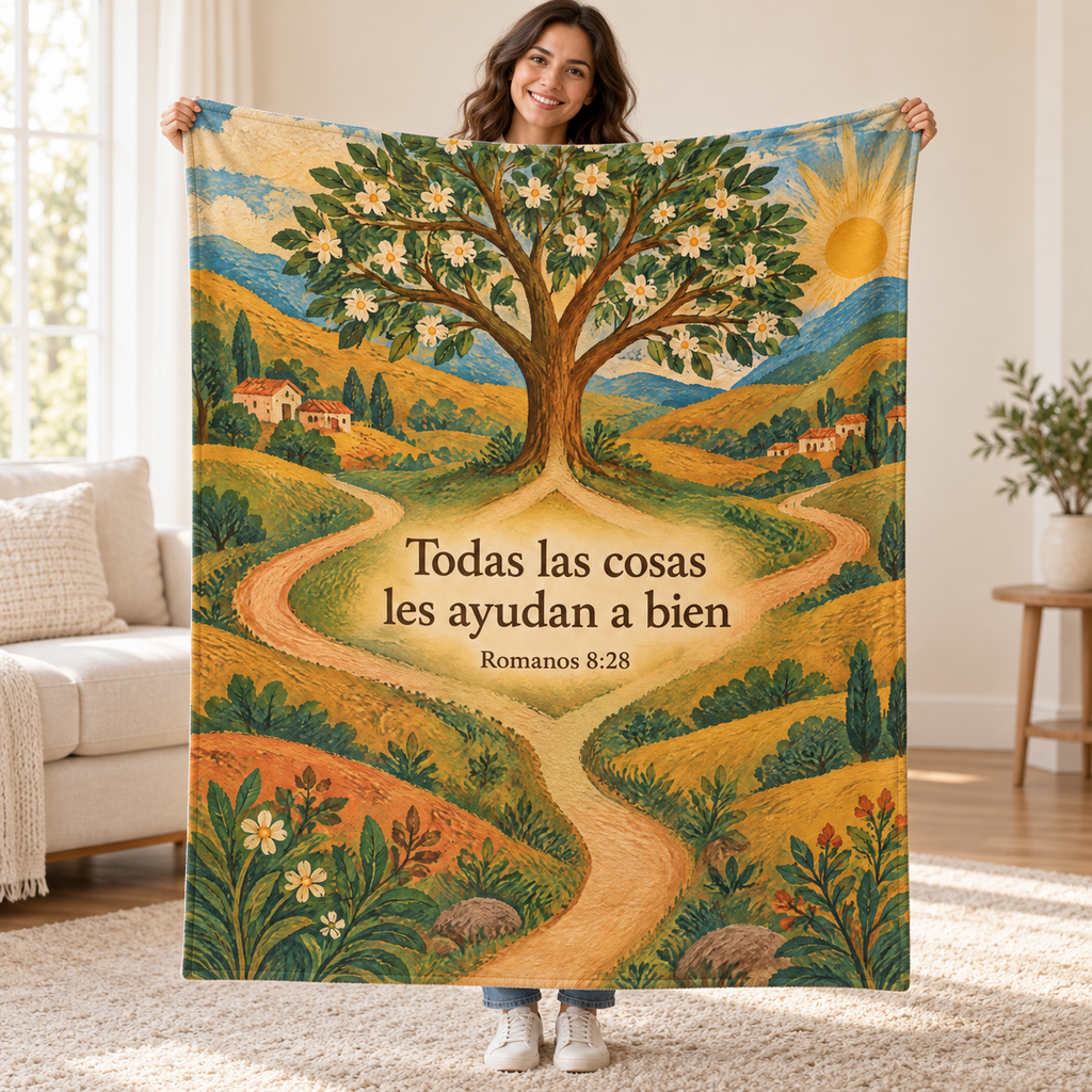 Todas las cosas
les ayudan a bien blanket, held open