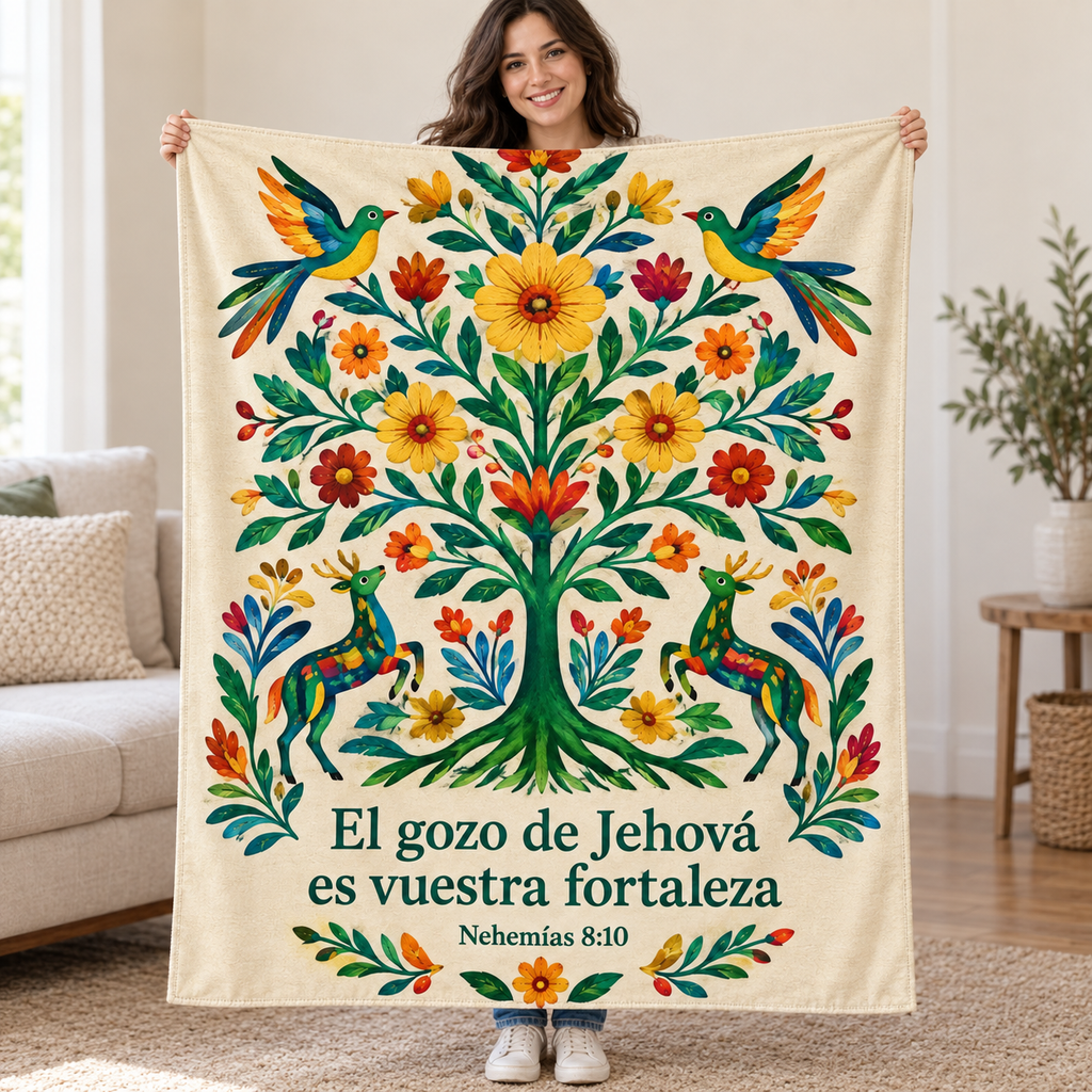 El gozo de Jehová
es vuestra fortaleza blanket, held open