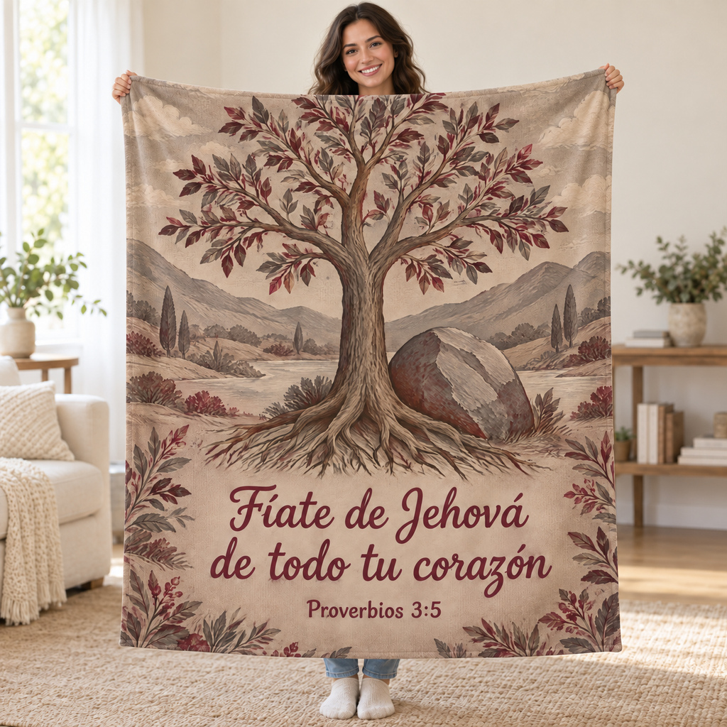 Fíate de Jehová
de todo tu corazón blanket, held open