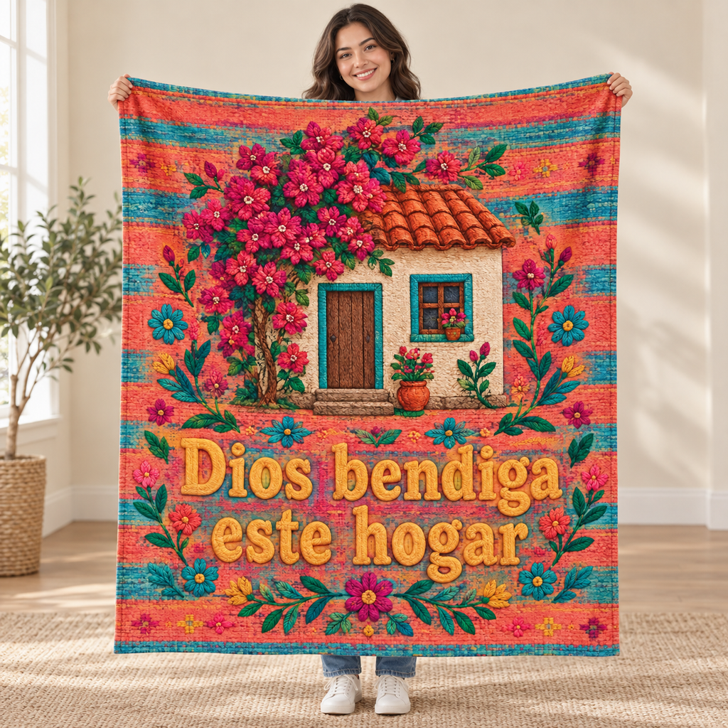 Dios bendiga
este hogar blanket, held open