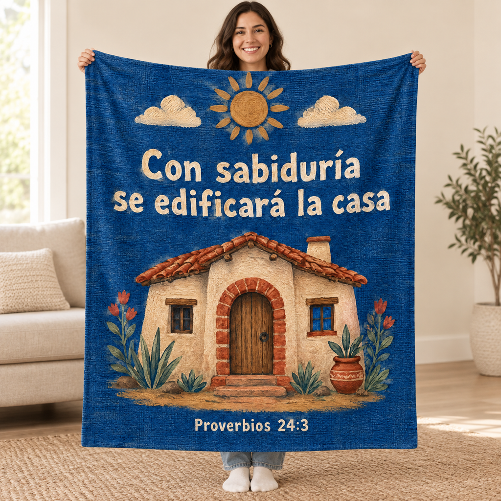 Con sabiduría
se edificará la casa blanket, held open