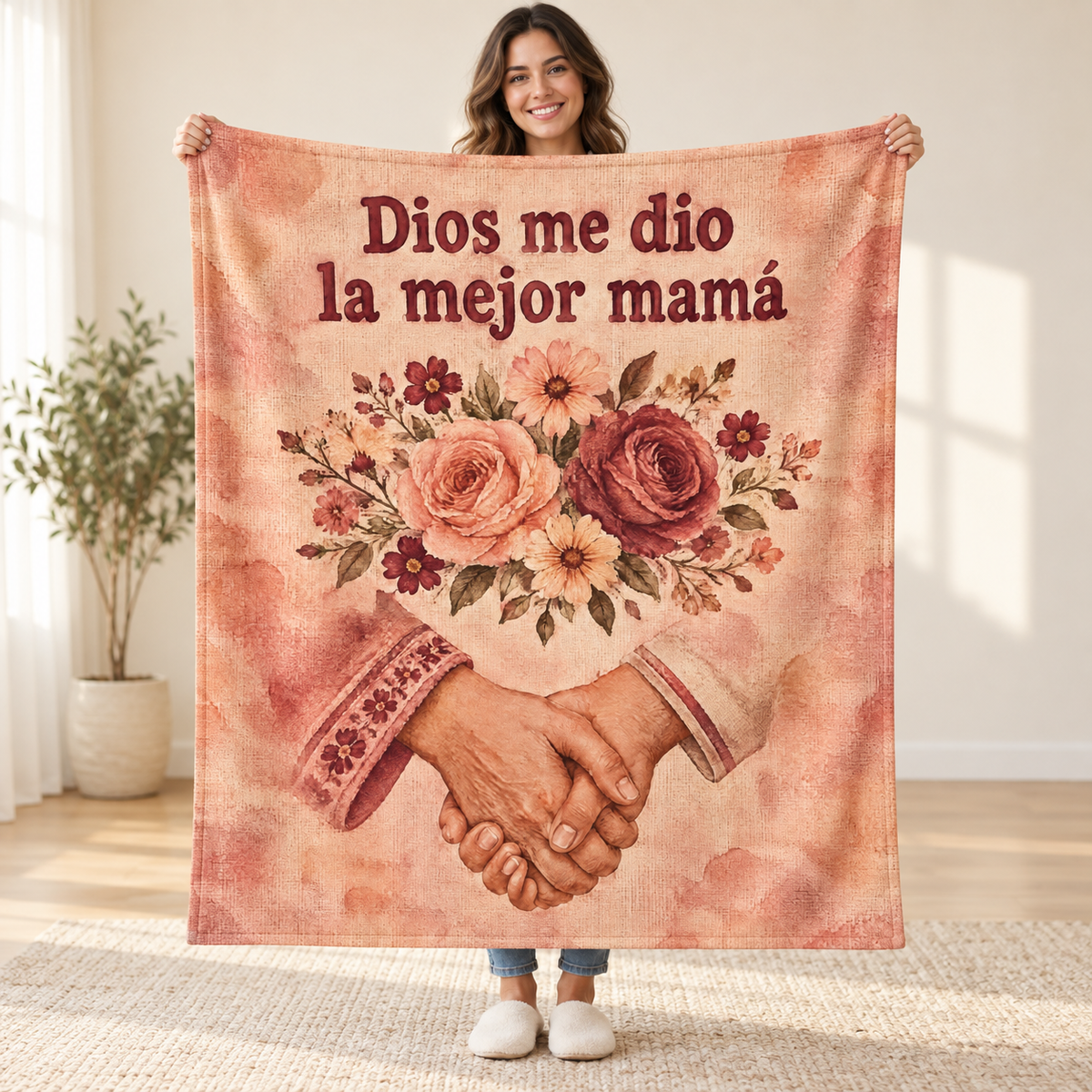 Dios me dio
la mejor mamá blanket, held open