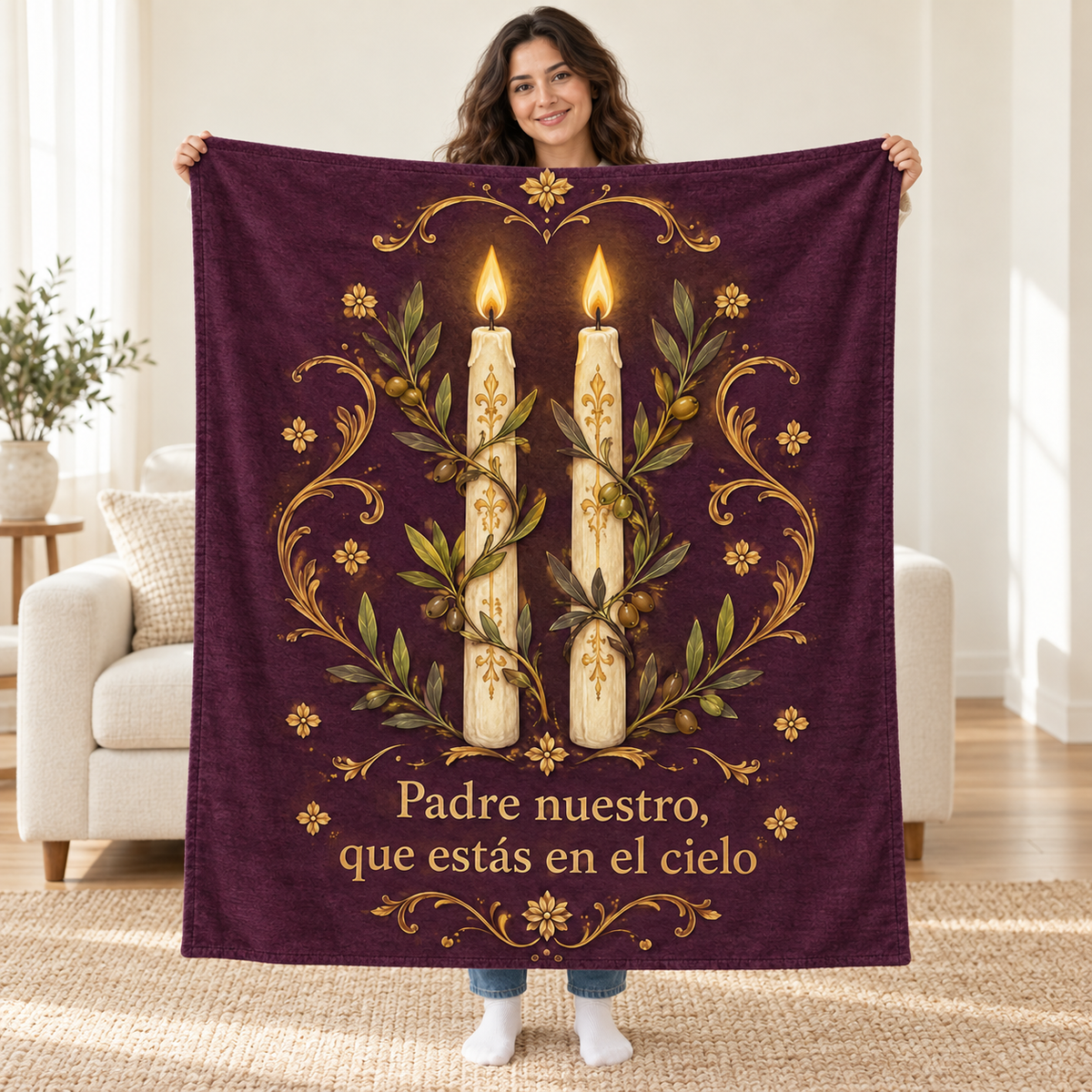 Padre nuestro,
que estás en el cielo blanket, held open