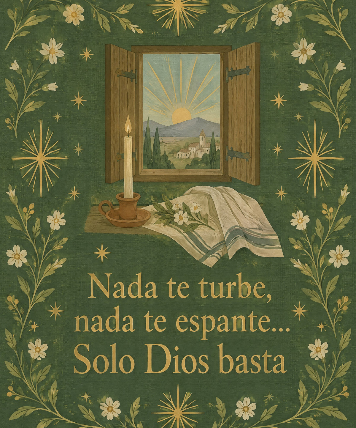 Nada te turbe,
nada te espante…
Solo Dios basta blanket, full design