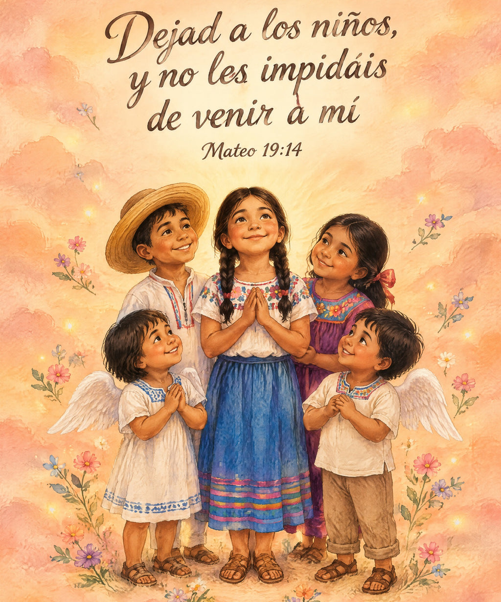 Dejad a los niños,
y no les impidáis
de venir a mí blanket, full design