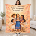 Dejad a los niños,
y no les impidáis
de venir a mí blanket, held open