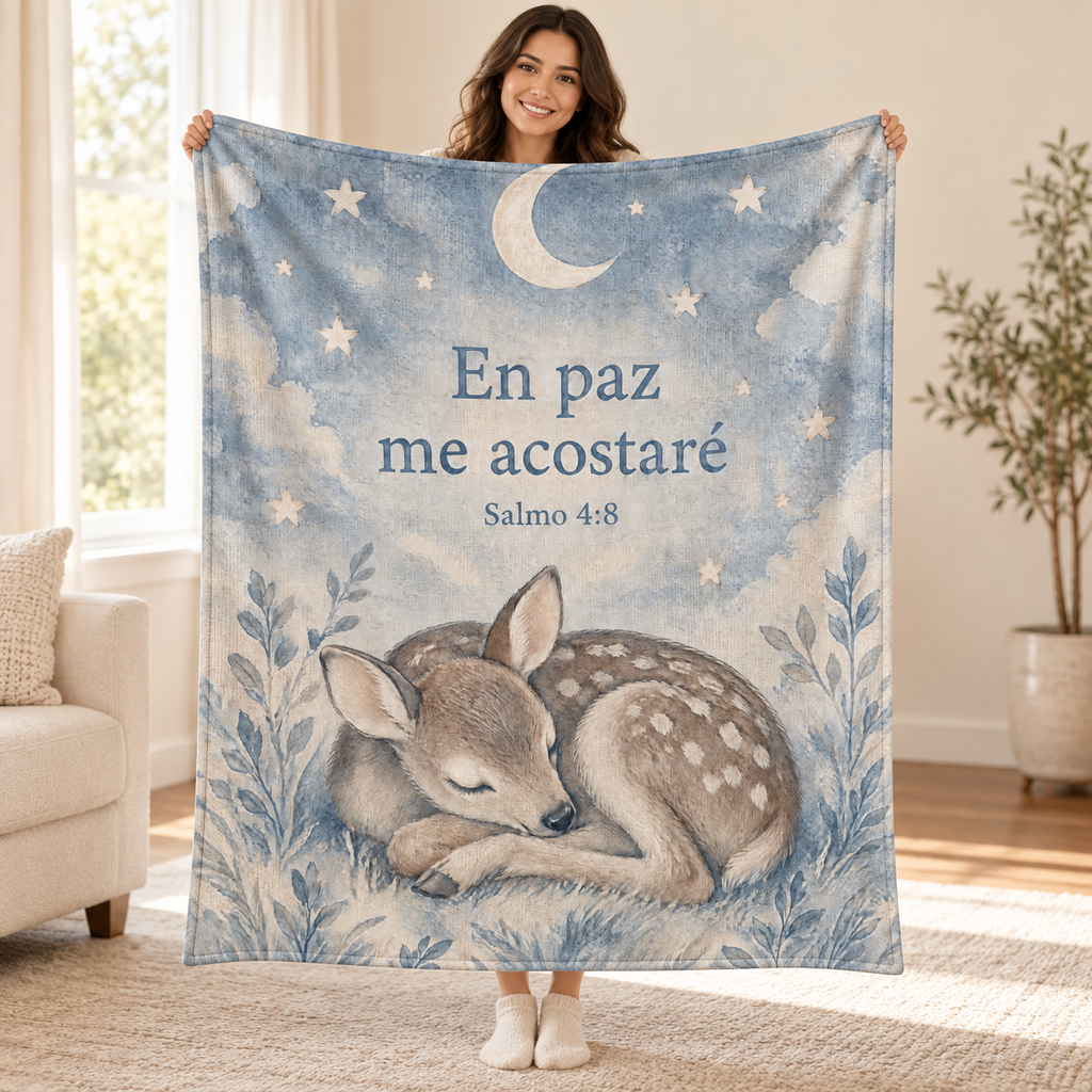 En paz
me acostaré blanket, held open