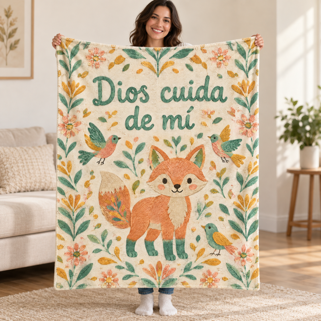 Dios cuida
de mí blanket, held open