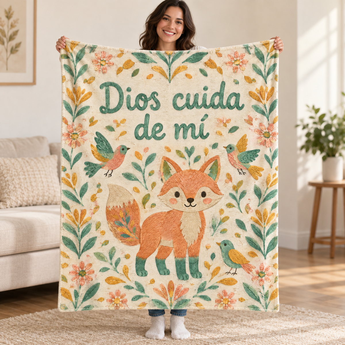 Dios cuida
de mí blanket, held open