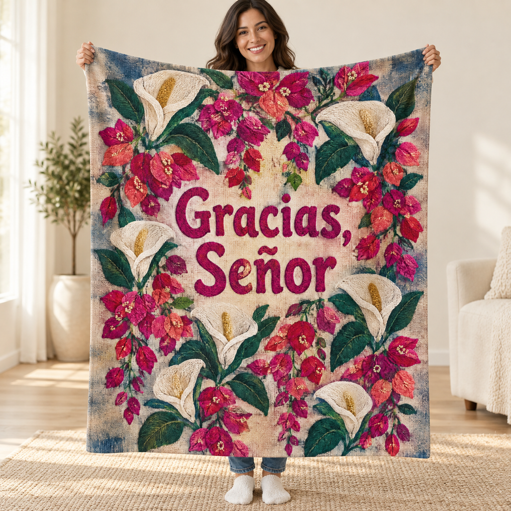 Gracias,
Señor blanket, held open