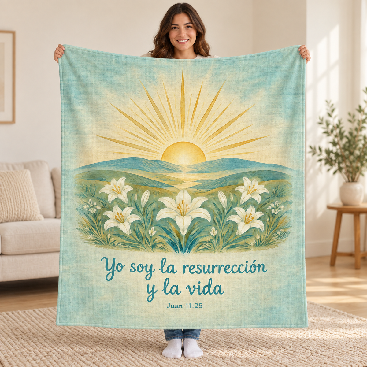 Yo soy la resurrección
y la vida blanket, held open