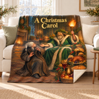 A Christmas Carol blanket, on a sofa