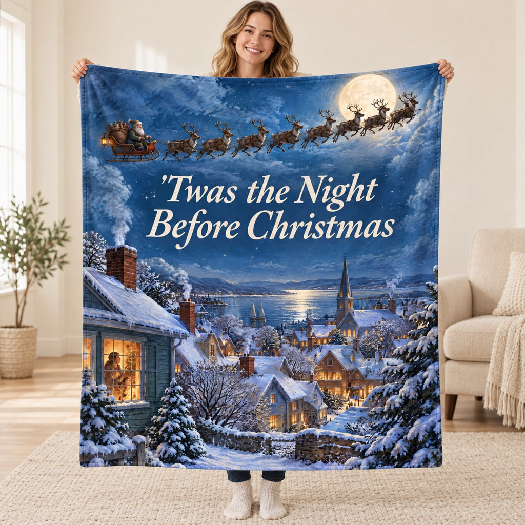 'Twas the Night Before Christmas blanket, held open