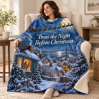 'Twas the Night Before Christmas blanket, wrapped around a reader