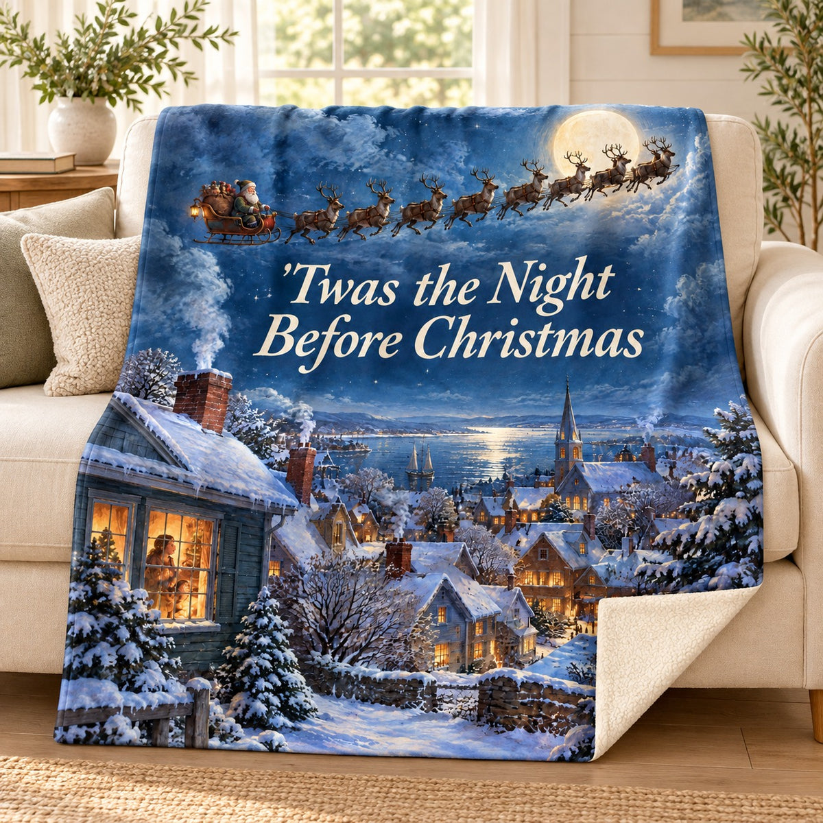 'Twas the Night Before Christmas blanket, on a sofa