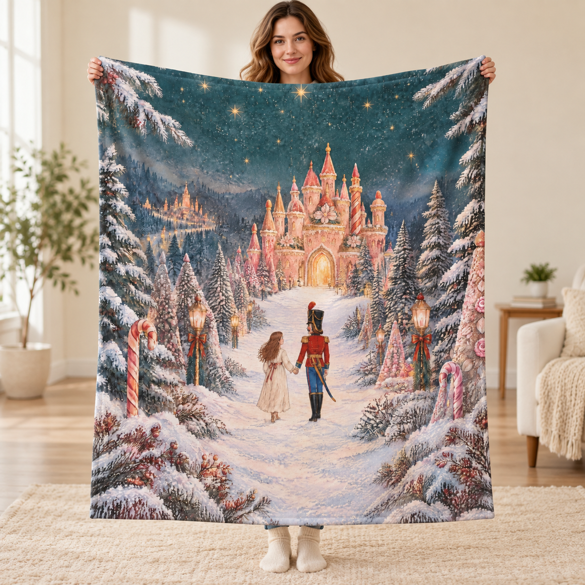Christmas Wood blanket, held open