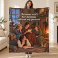 March Sisters Christmas blanket, held open