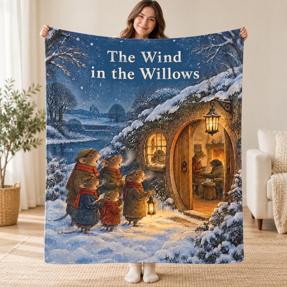 The Wind in the Willows blanket, held open