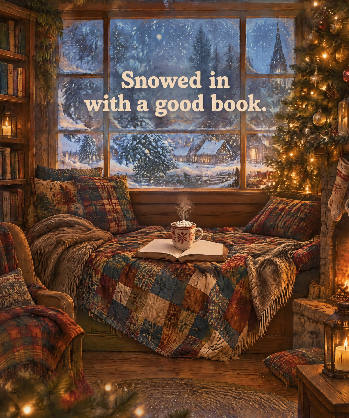 Snowed in with a good book. blanket, full design