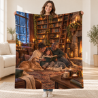 Christmas Library blanket, held open