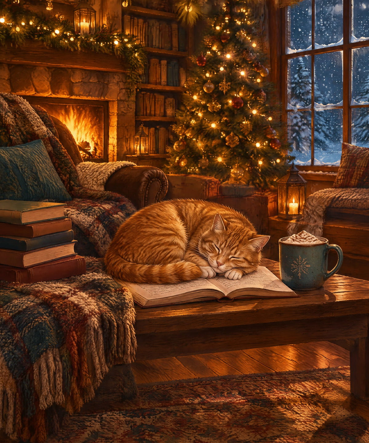 Ginger Cat Christmas blanket, full design