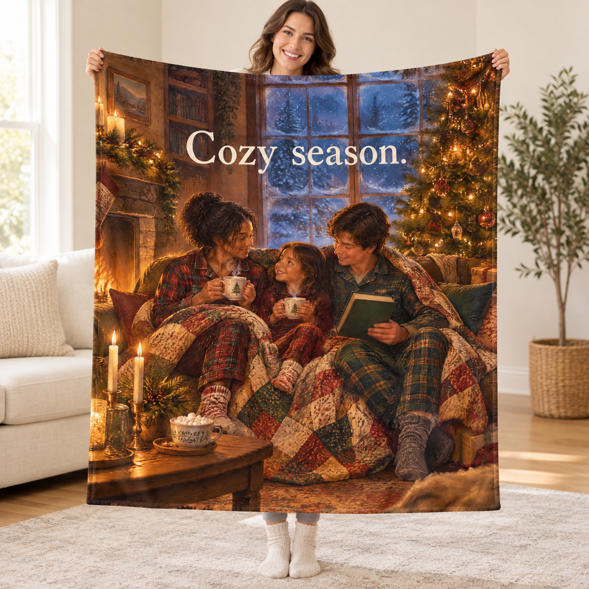 Cozy season. blanket, held open