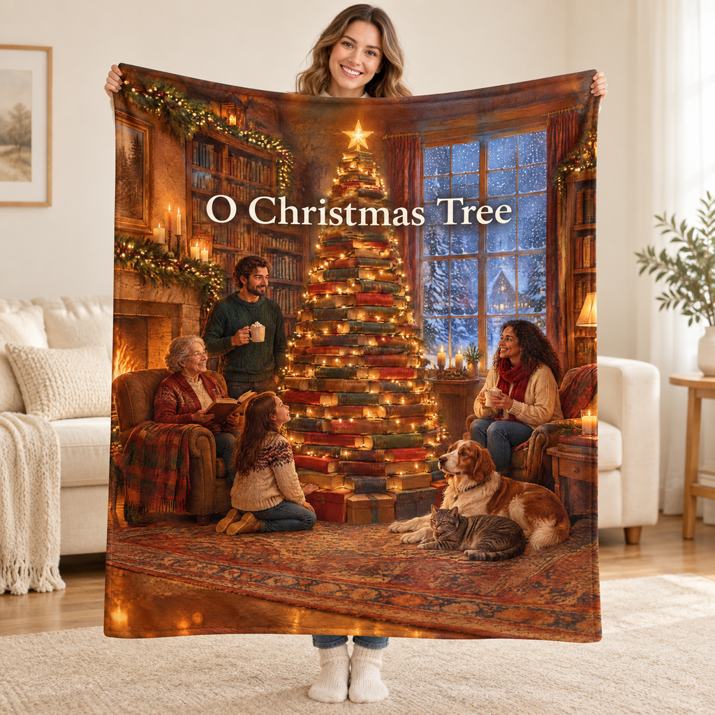 O Christmas Tree blanket, held open