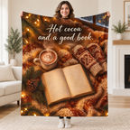 Hot cocoa and a good book. blanket, held open
