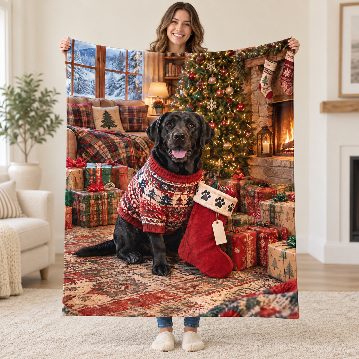 Labrador Christmas blanket, held open