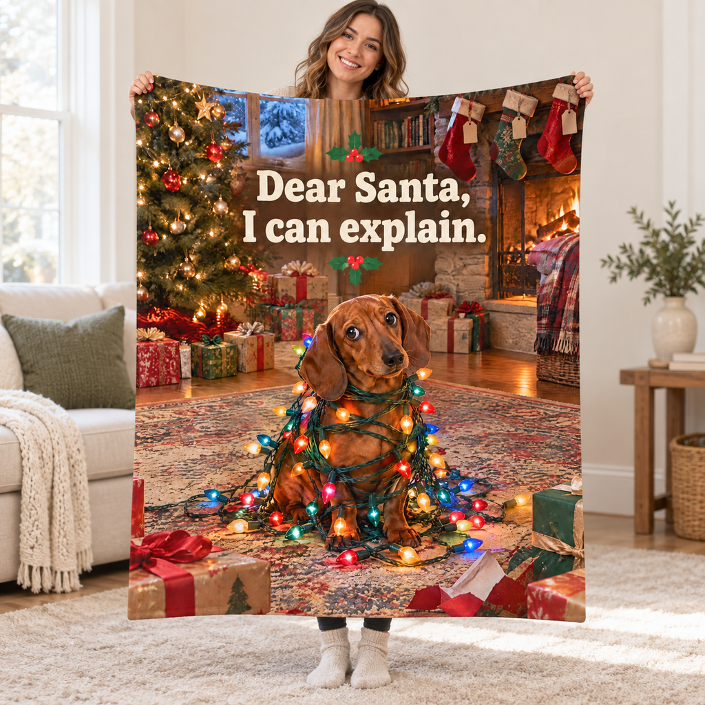 Dear Santa, I can explain. blanket, held open