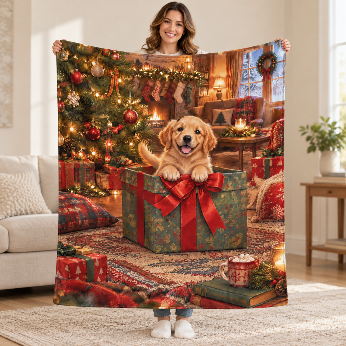Golden Gift blanket, held open