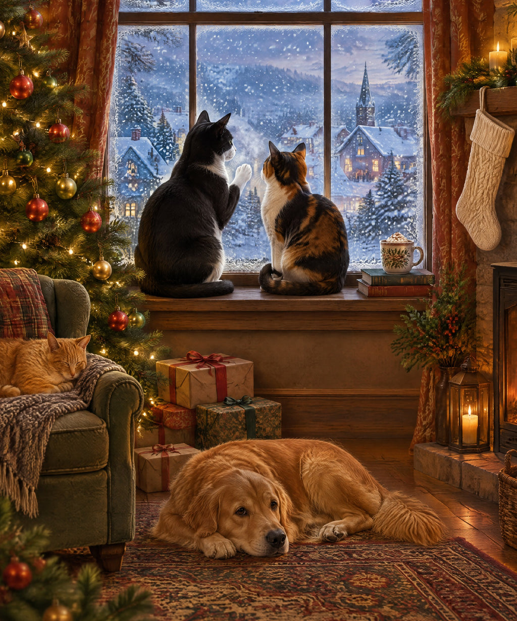 Snow Watching Cats blanket, full design