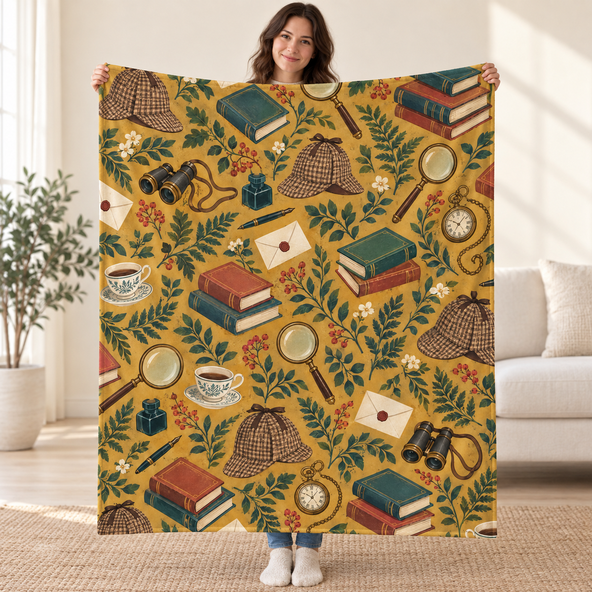 The Vintage Sleuth blanket, held open