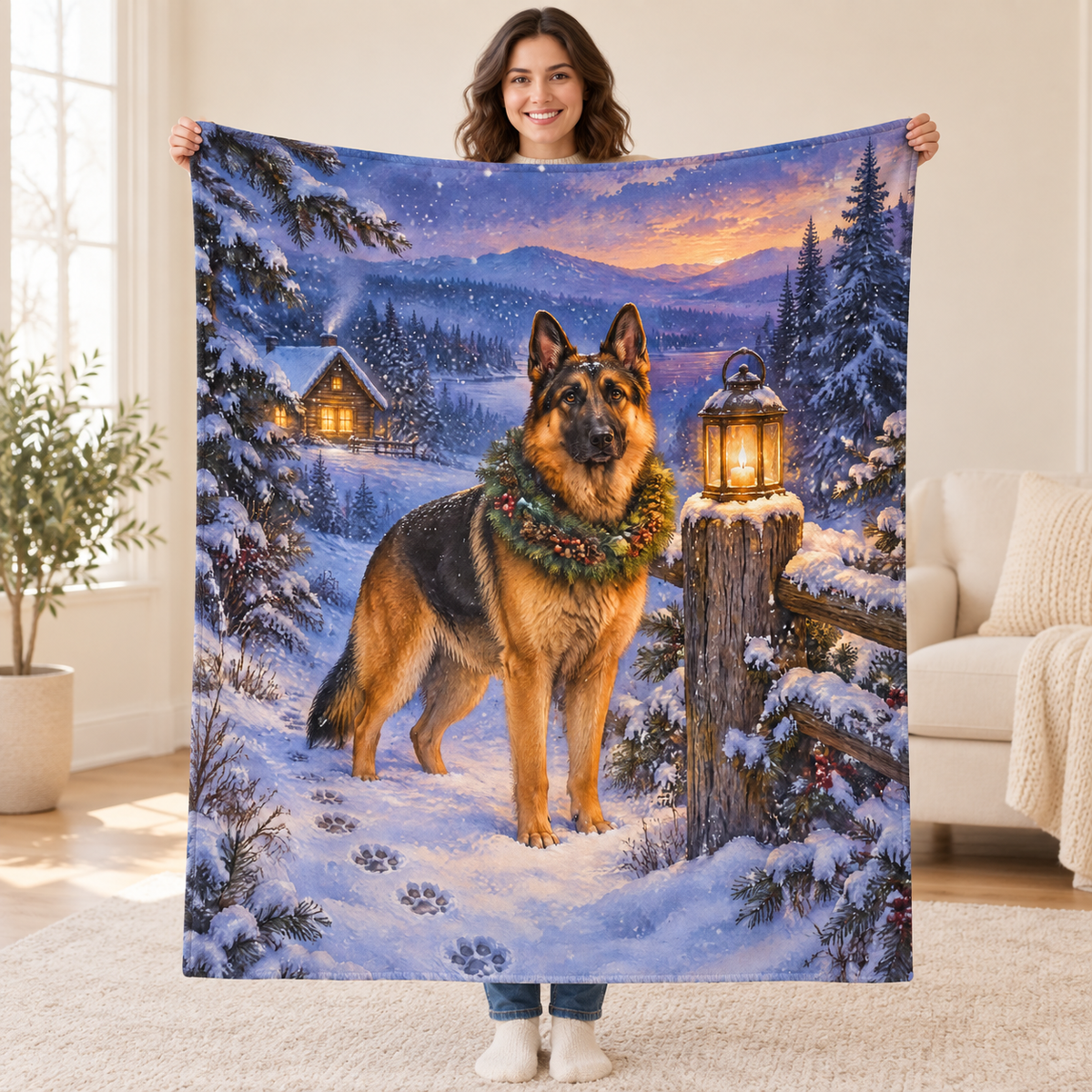Shepherd at Dusk blanket, held open