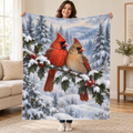 Holly Cardinals blanket, held open